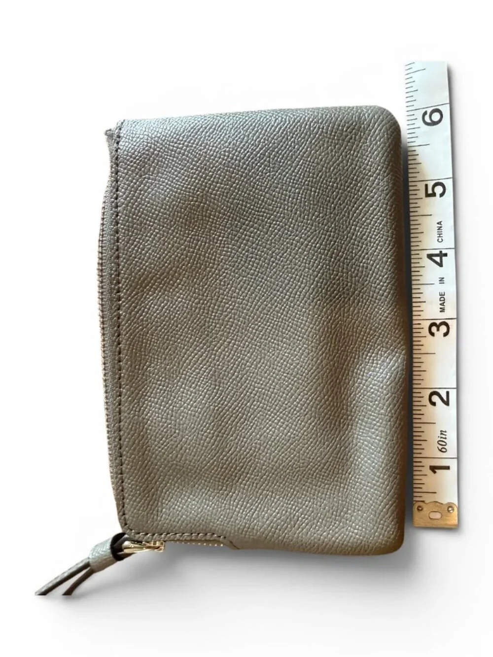 Coach Light Grey Pebbled Leather Wristlet Zip Pouch Wallet Clutch